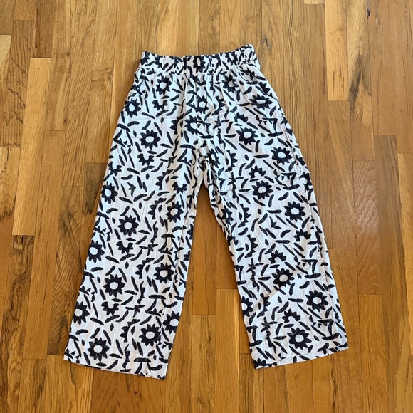 Christian Siriano Pants - Christian Siriano Linen Blend Floral Wide Leg Pants Women’s Small White/Black